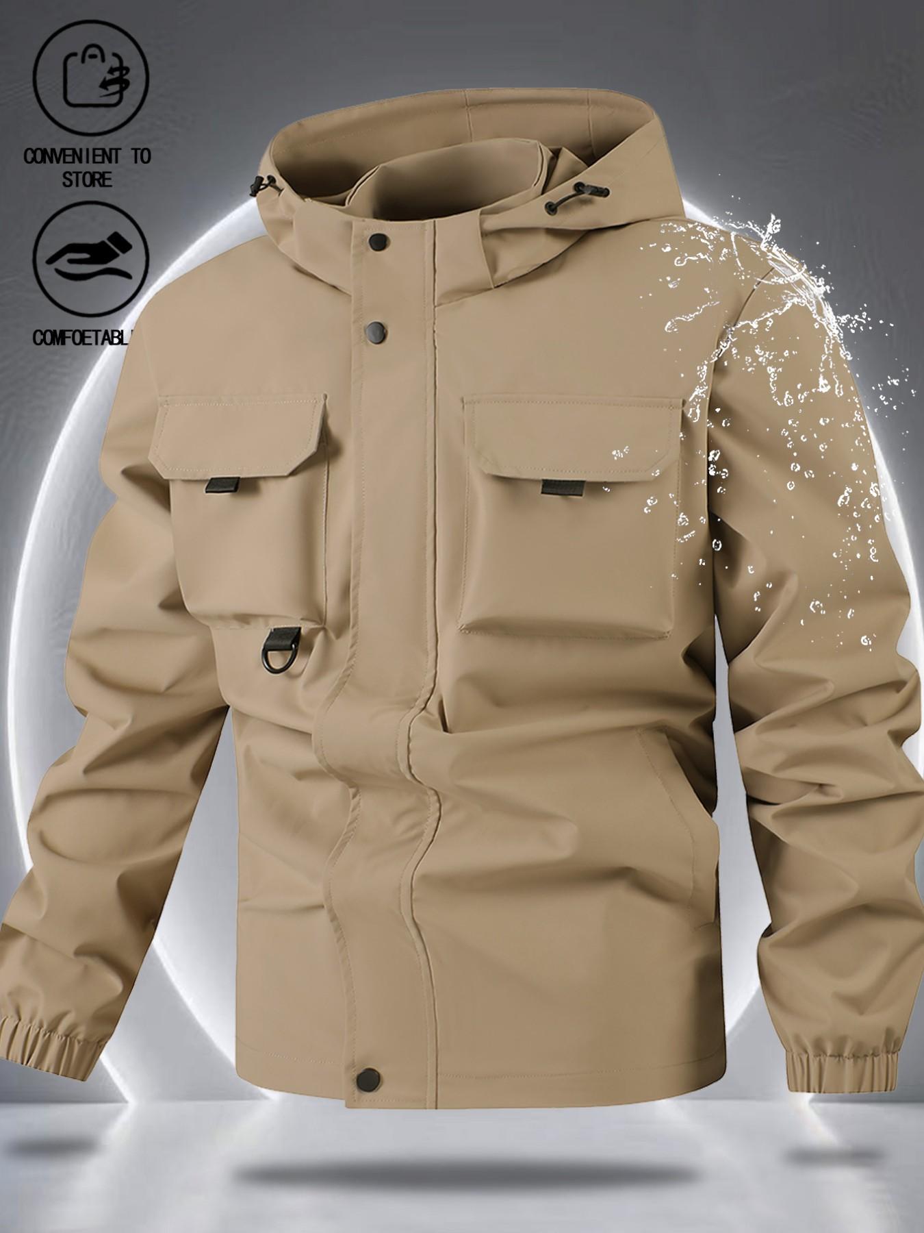 Men's Functional Workwear Jacket, Multi-Pocket Hooded Coat, Waterproof Durable, Outdoor Adventure, Hiking Camping, Fall Winter