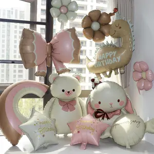 Cute Matte Happy Birthday Animal Foil Balloon Bear Rainbow Bow Dinosaur Balloon Kids Babyshower Adult Birthday Party Decoration