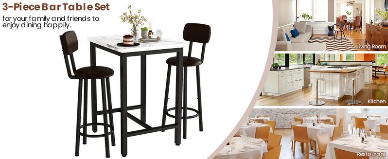 Lamerge Dining Table Set for 2, 24" Square Kitchen Table and Chairs Set with MDF Tabletop & 2 PU Leather Chairs, Bar Table Pub Table Set for Small Space Bar Kitchen Living Room Apartment