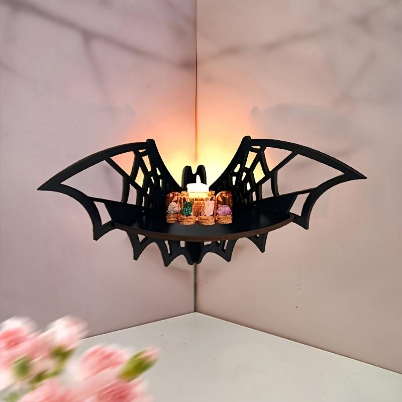 Bat Wall Shelf, Wooden Spider Bat Corner Rack, Halloween Decorative Wall Mount, Floating Display Stand, Art Animal Theme Room Accent