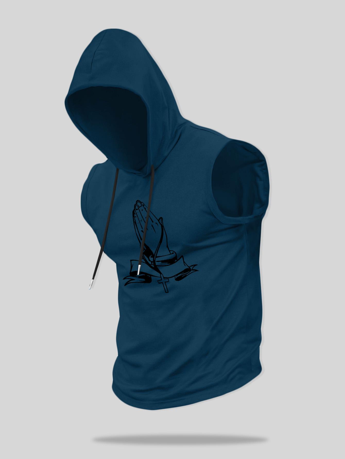 Men's Cartoon Print Hooded Vest, Regular Fit Casual Sleeveless Hoodie Vest for Summer, Fashion Men's Clothes for Daily Wear, Menswear, Tank Top Hoodie, Printed Hooded, Sweatshirts, Graphic Hoodies, Casual Pullover Hoodie, Casual Drawstring Hooded