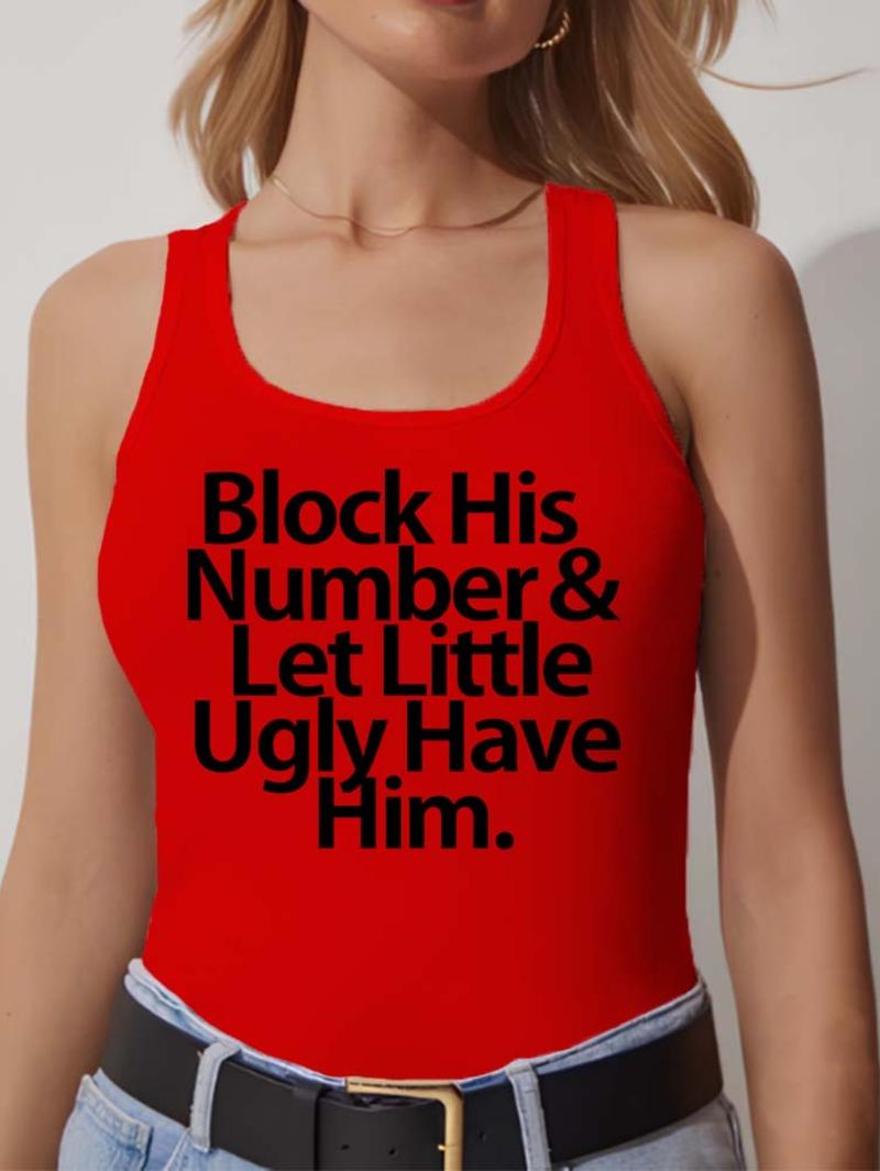 Women's Letter Print Round Neck Tank Top, Summer Clothes Women, Fashion Casual Sleeveless Top for Daily Outdoor Wear, Women Top Clothes for Summer