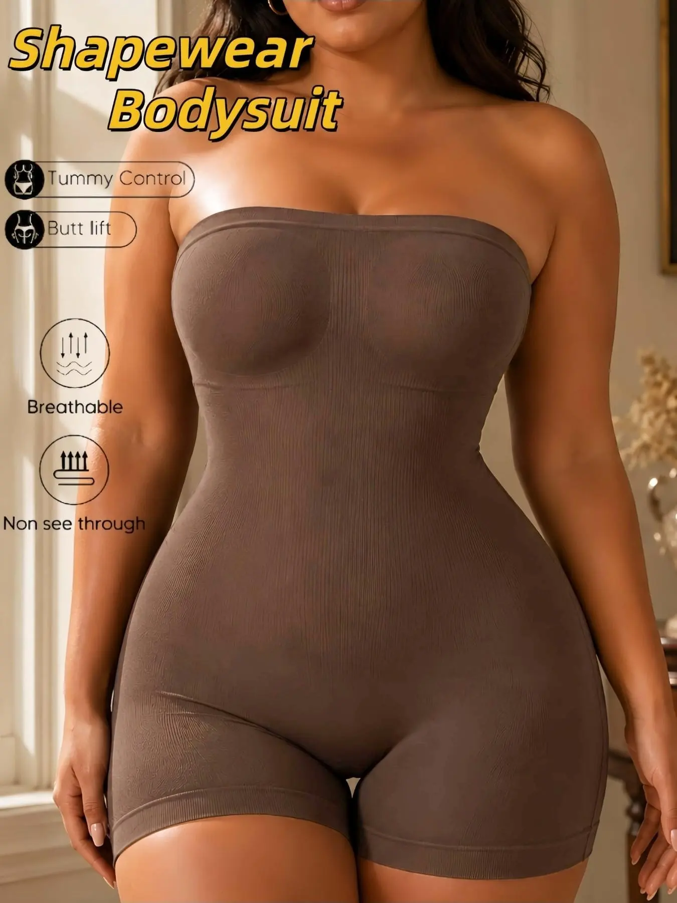 1 Count Women's 360° Surround Pressurization Body Shaperwear, Fajas, Strapless Seamless Shapewear, Butt Lifting & Tummy Control Shapewear Bodysuit, Firm Support No-Show Jumpsuit, Soft Breathable 4-Way Stretch Bodysuit, Ideal For Elegant Formal Wear
