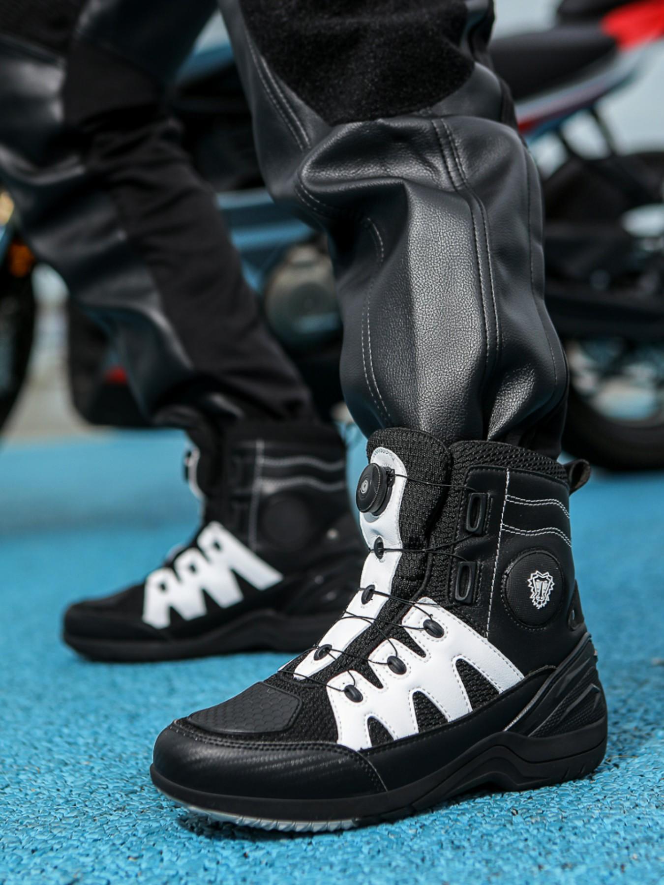 Men's Motorcycle Riding Boots, Anti-Slip Durable Comfortable Racing Shoes, Waterproof Protective Design, Ideal for Motorbike Enthusiasts