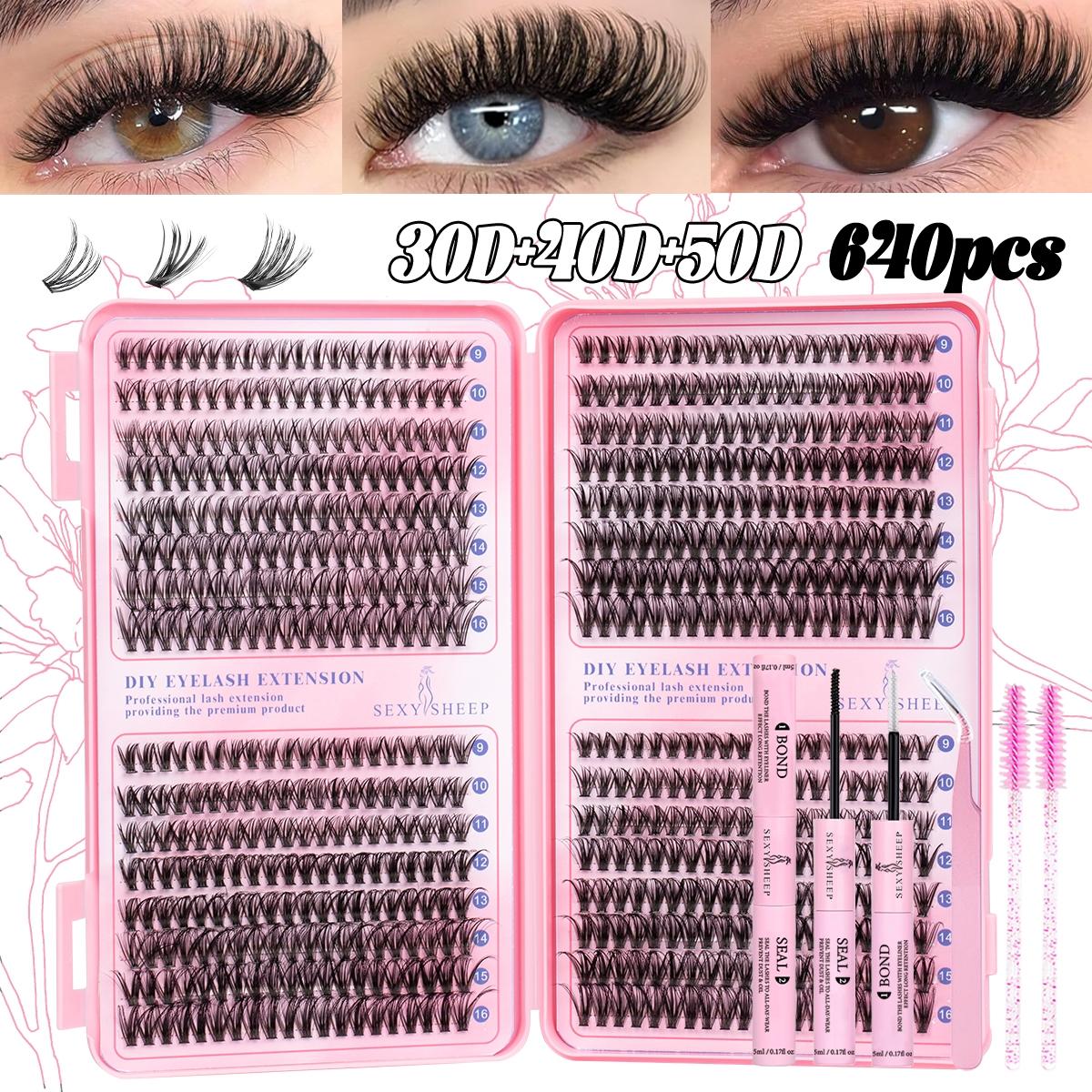 Lash Clusters Kit Natural Individual Lashes Wispy Eyelash Extensions 9-16mm DIY Lash Extension Kit Lash Bond and Seal Waterproof, Lash Applicator, Thick False Eyelashes Kit Makeup