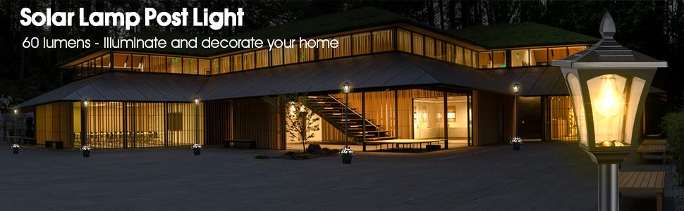 65" Solar Lamp Post Light with Planter, Glass 60 Lumens Solar Garden Lights Outdoor Waterproof Solar Pole Lights Patio Decor, Warm White