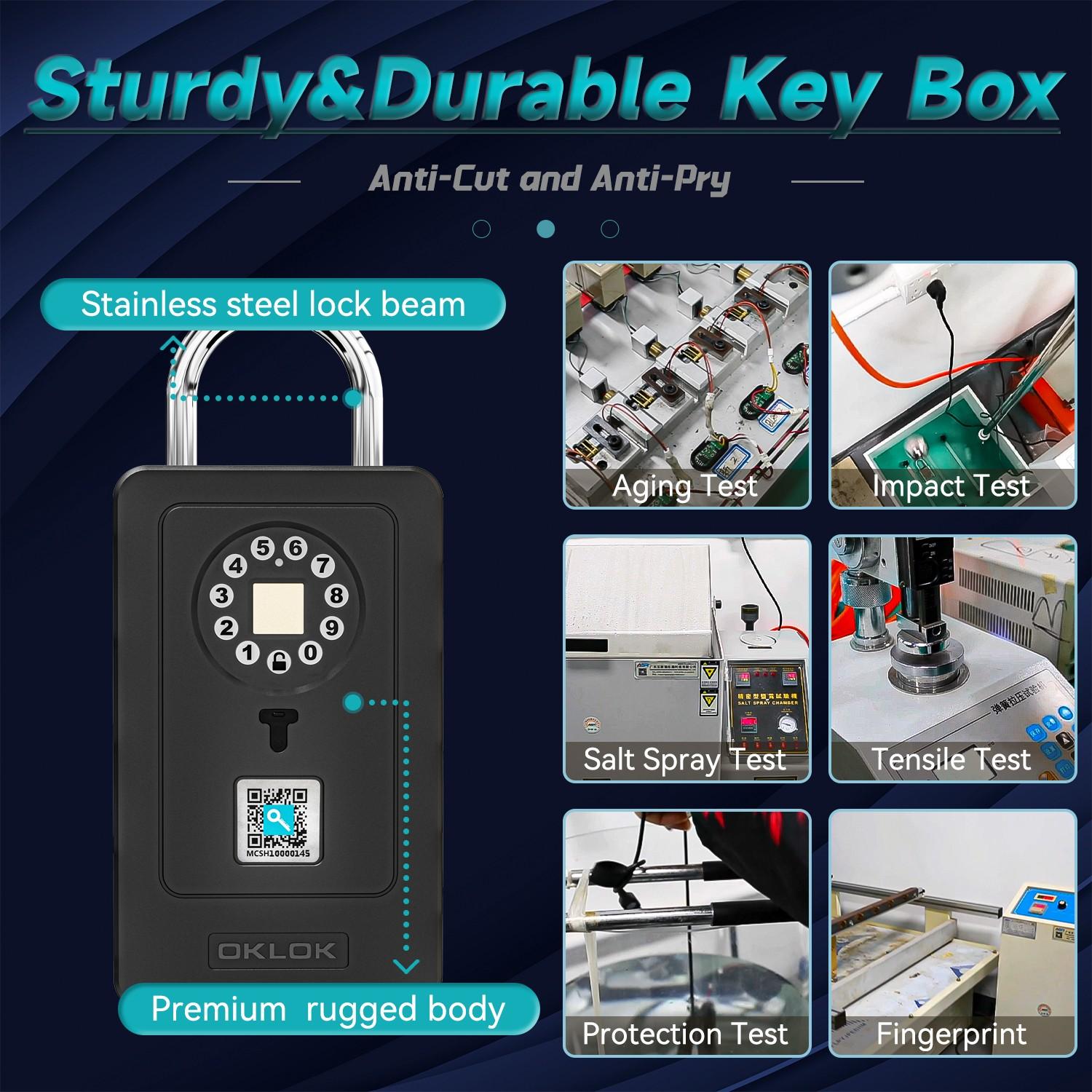 OKLOK New Smart Lock Boxes, Fingerprint Key Box, Bluetooth-compatible Key Box with APP Control & Passcode, Waterproof Wall Mounted & Door Hanging