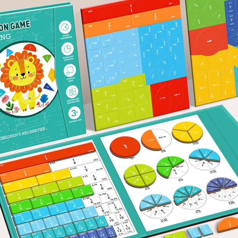 Elementary Math Fraction Visualization Teaching Aid, Visual Learning Tools, Magnetic River Rocks & Circular Set, Montessori Home Education Materials