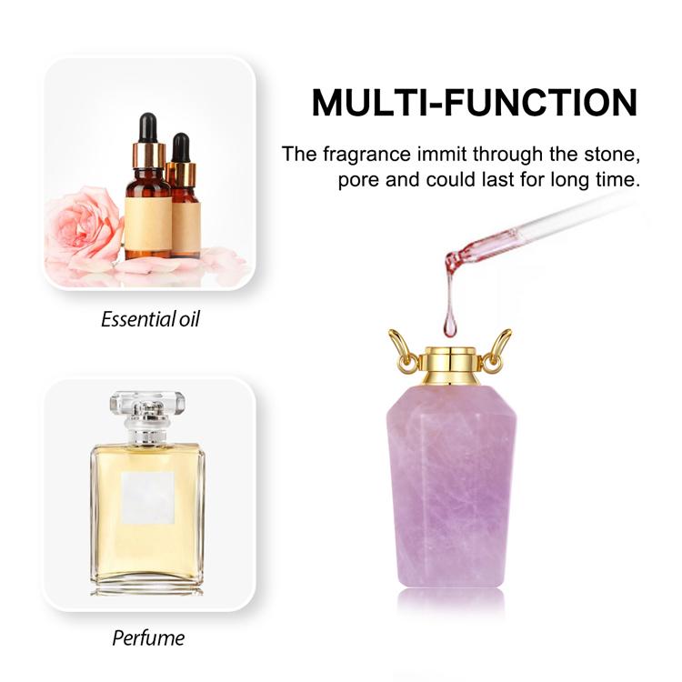 Eudora Essential Oil Diffuser Necklace, Natural Crystal Rose Quartz Perfume Bottle Pendant, Wearable Fluorite Amethyst Aromatherapy for Healing Jewelry Gift