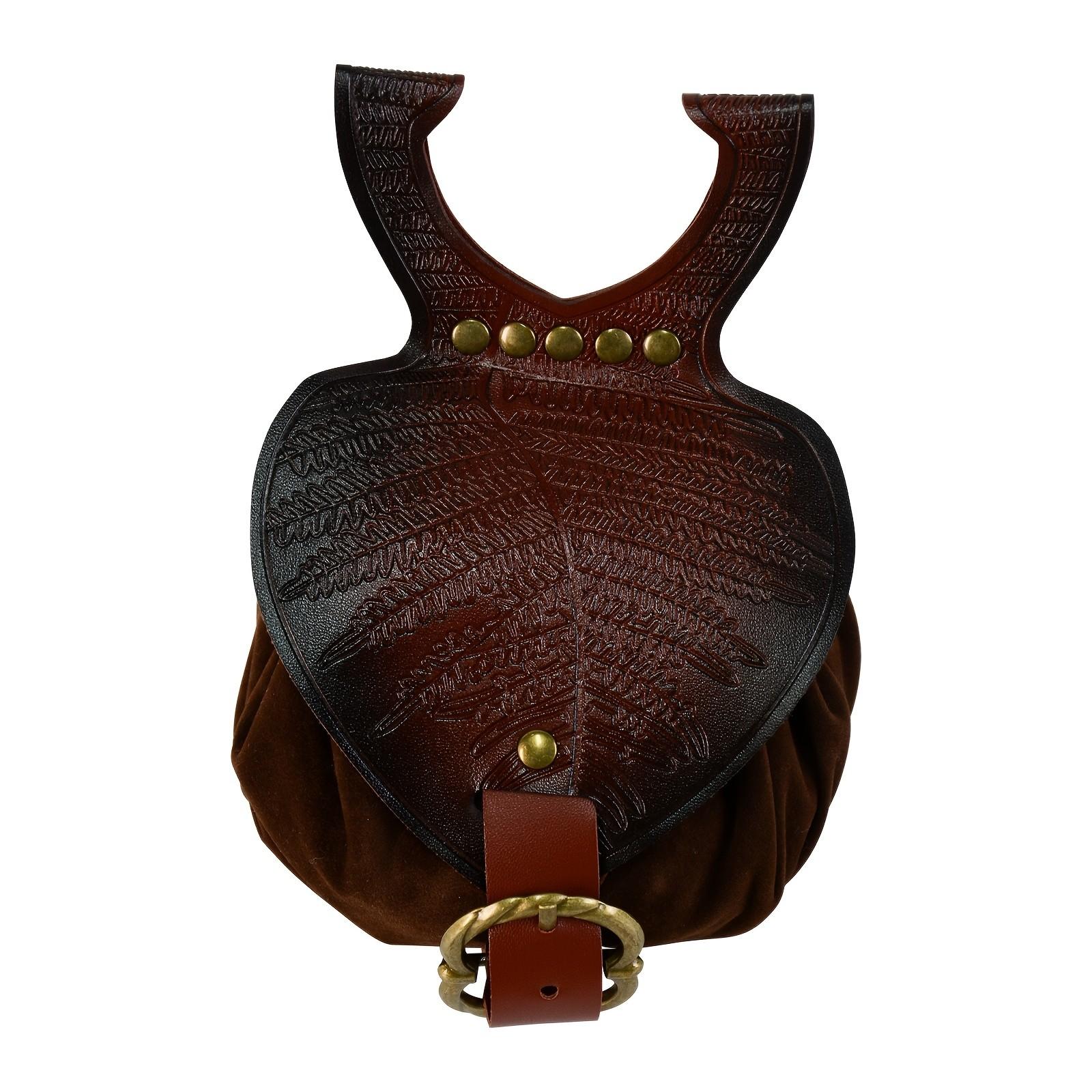 4pcs Medieval Knight Buckle Wrist Guards, Leaf Texture Waist Bag, PU Leather Belt, Halloween Costume Accessory, Unisex Role Play Props