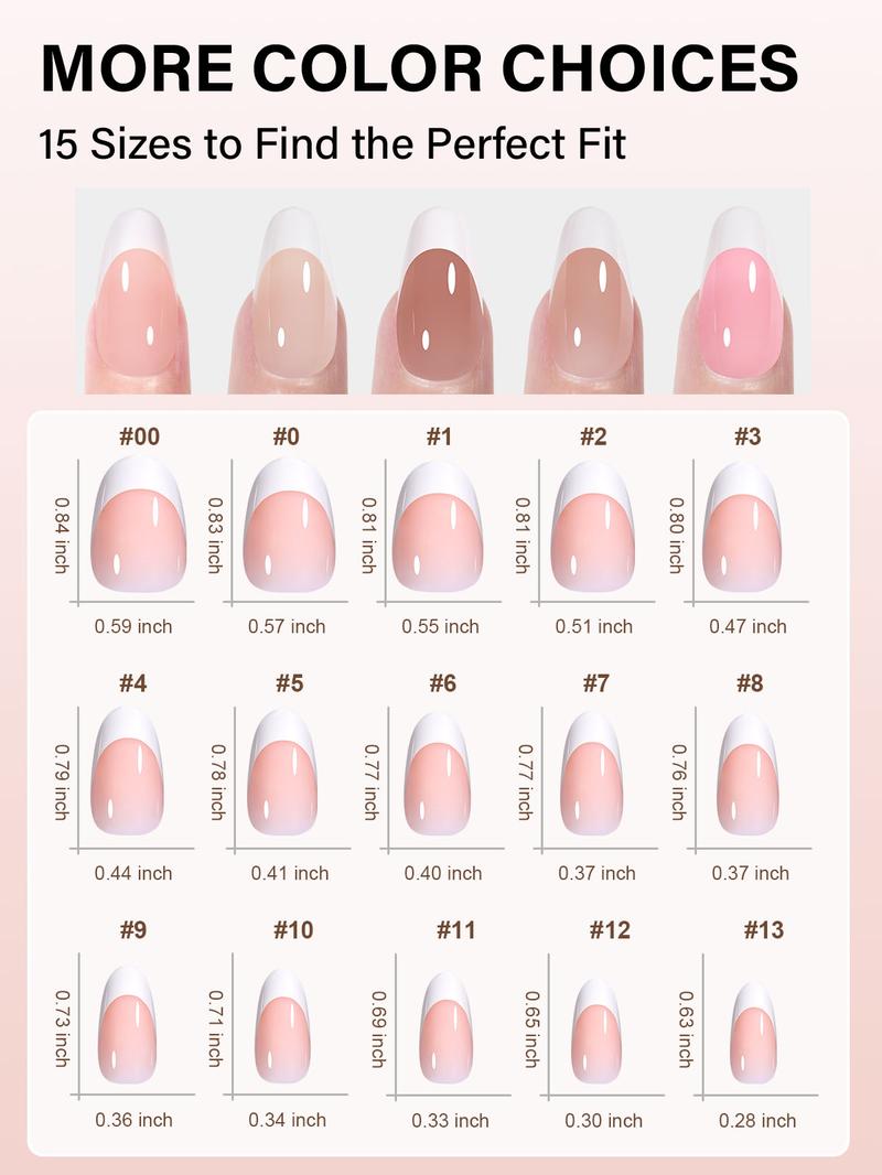 Aillsa Short Oval French Tip Nails Set - 180pcs Classic Nude Soft Gel Nail Tips in 15 sizes, Mini UV Lamp, Base and Top coat, Easy to Wear Soak Off Acrylic Fake Nails Extensions DIY press Nail Art at home  Birthday Gift For Women gel nail nail glue Polish