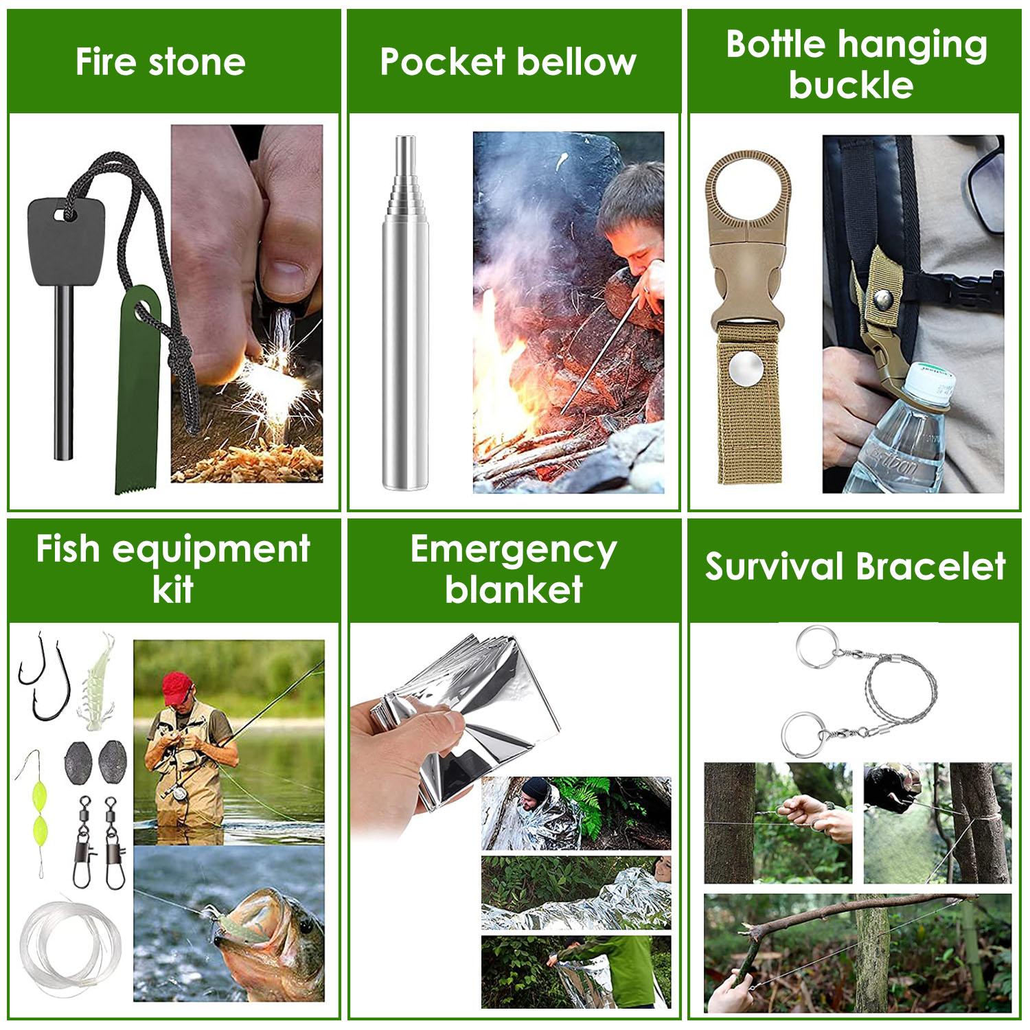 47Pcs Emergency Survival Kit Survival EDC Gear Equipment Tool First Aid Supplies Kit Tools with Pouch for Hiking Hunting Disaster Camping Adventure,summervibes summerwins