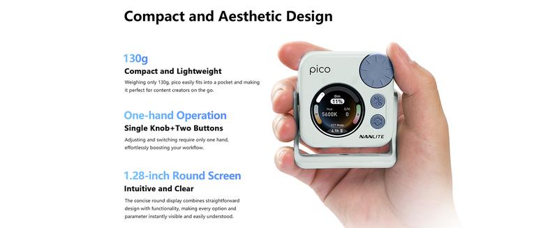 Nanlite PICO Blue Mini LED RGB Full Color Magnetic Pocket LED Light 4w on-camera Portable Fill Light for Phone/Camera Photography, Live Streaming, Video Content Creation