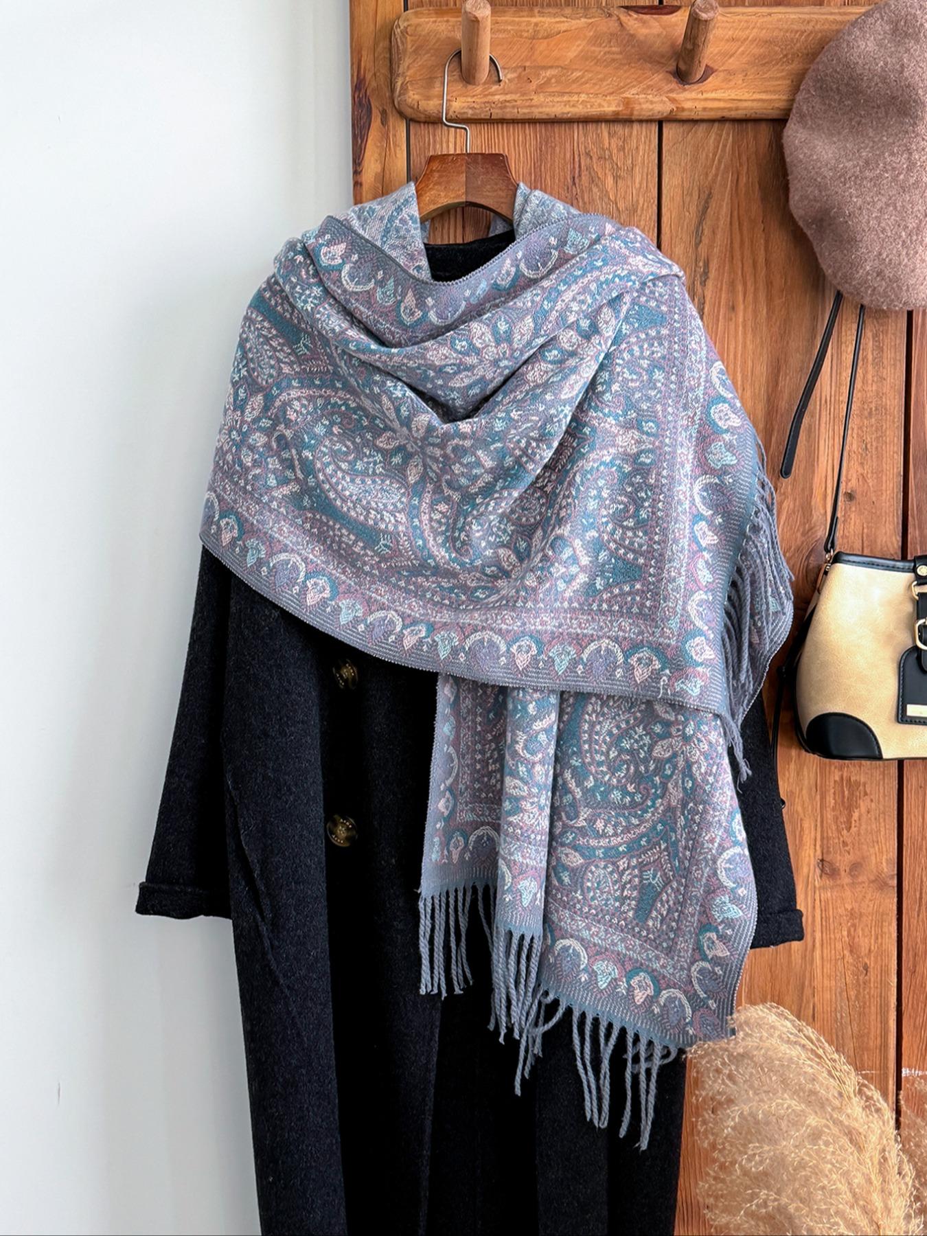 Women's Paisley Print Scarf, Soft Warm Shawl for Fall & Winter, Boho Style Woven Fabric, Casual Fashion Accessory