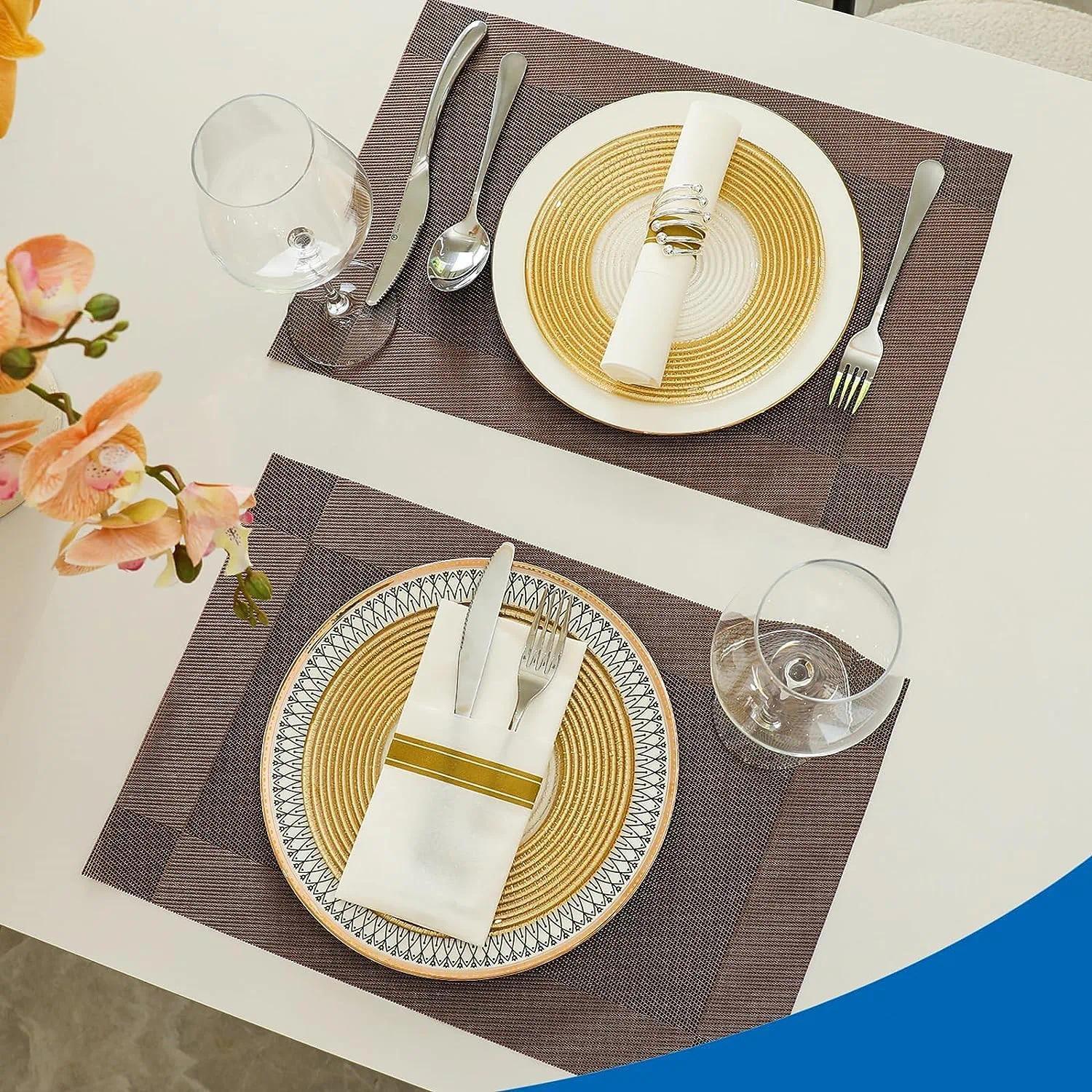 50PCS Gold Line Linen Feel Napkins with Built-in Flatware Pocket, Disposable Guest Pre-folded Paper Towels For Wedding Party