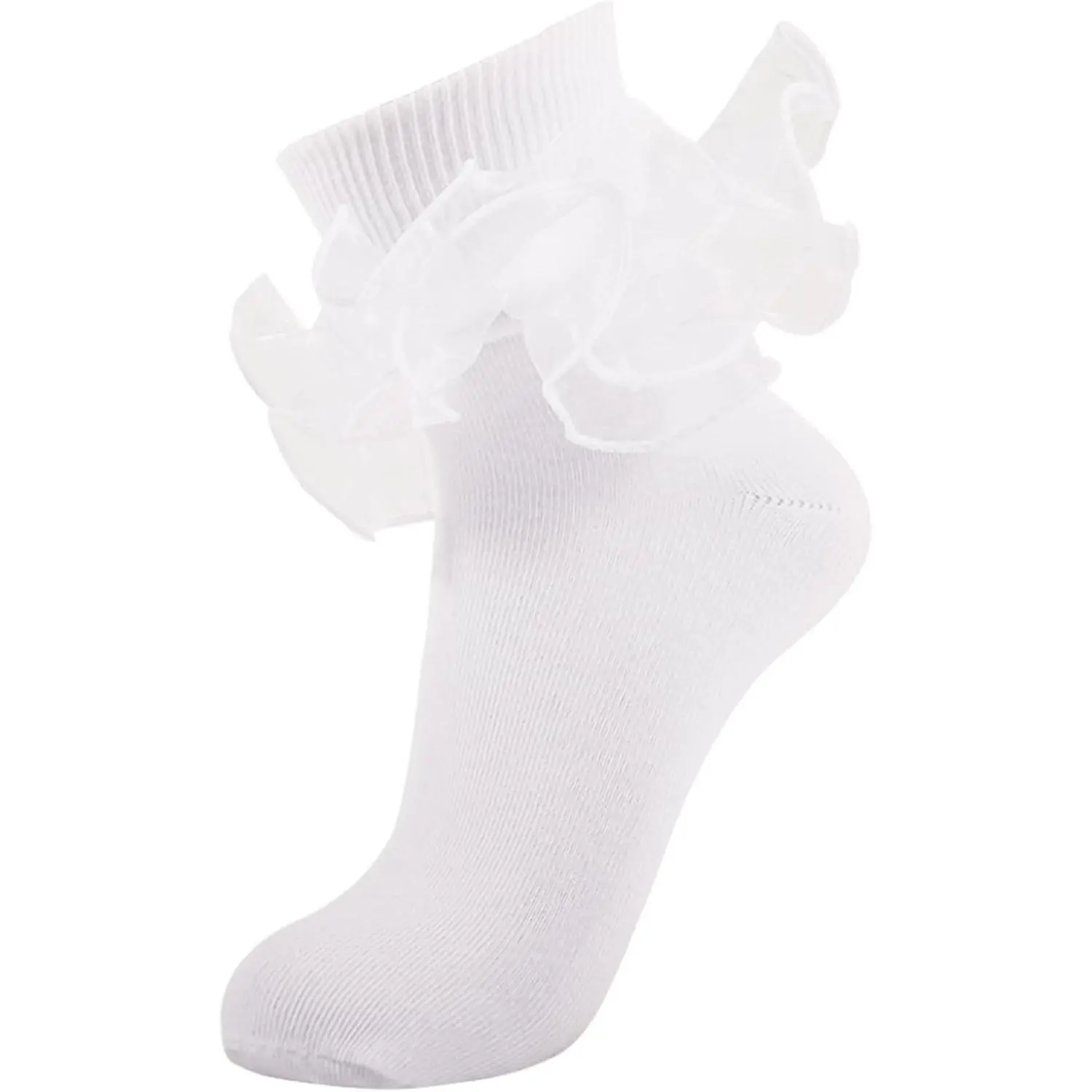 Women's Big Ruffle Lace Frilly Turn Cuff Dress Socks - 1 Pair Cute Cotton Large Ruffled Ankle Bobby Crew Socks for Ladies Big Girls Vintage 50s 80s Church PartyGift