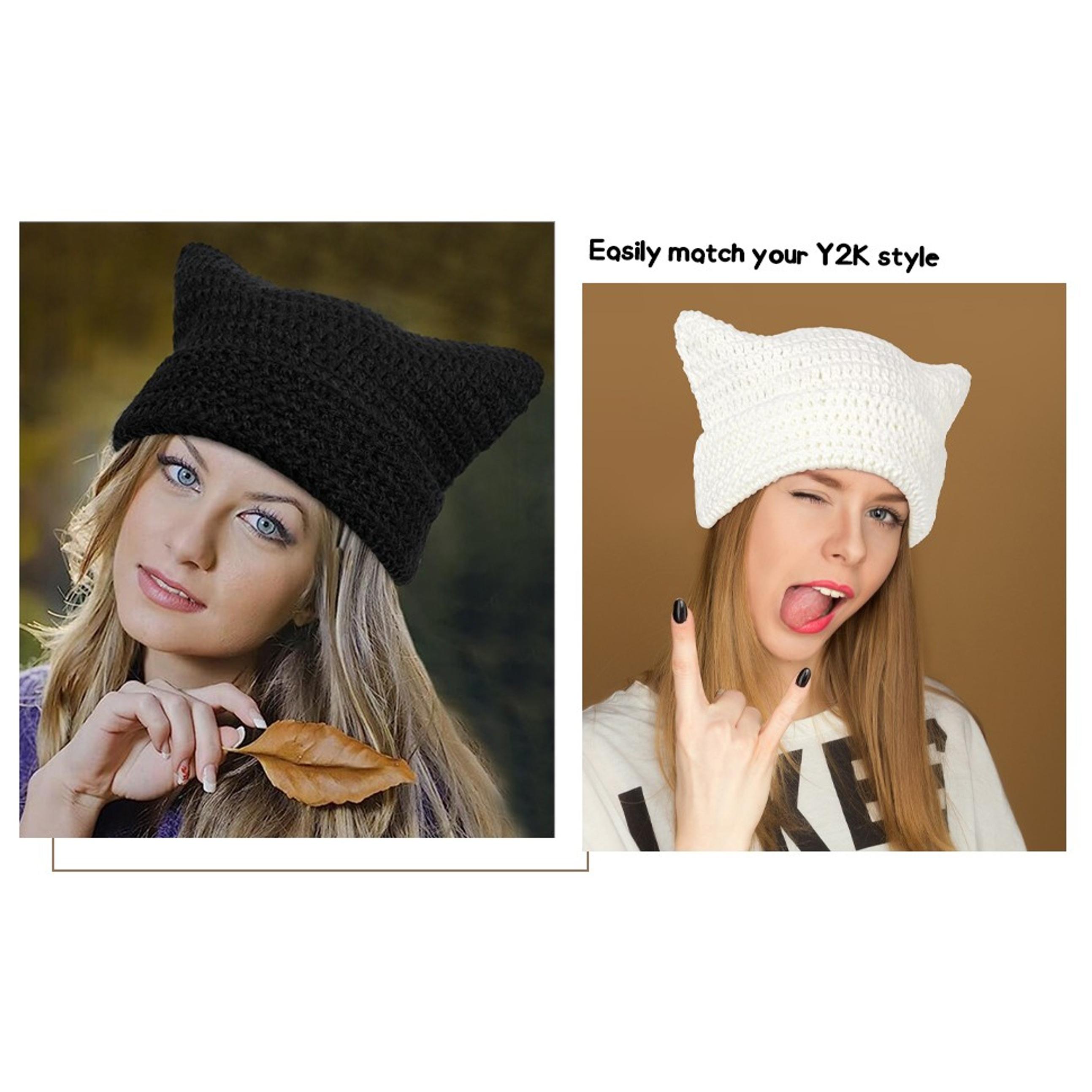 Warm Winter Knit Beanie for Women, Soft Slouchy Hat with Cat and Fox Designs
