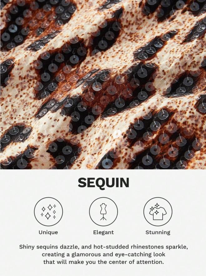 Women's Leopard Pattern Sequins Tube Dress, Elegant Fashion Strapless Short Dress for Party Club Dating Wear, Women Dress for Summer, Evening Party Dresses, Womenswear