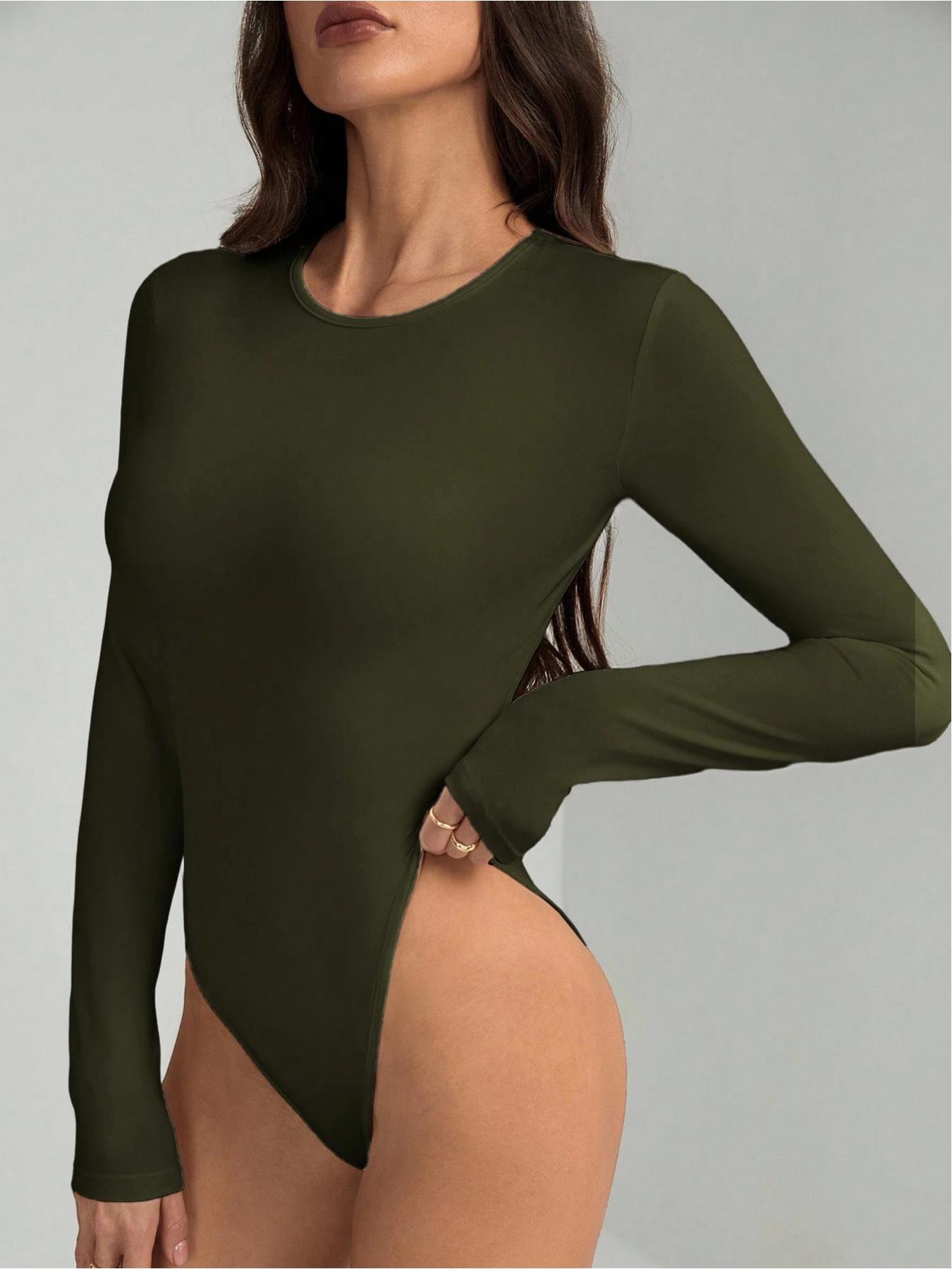 Women's Autumn Basic Solid Color Versatile Fitted Long Sleeve Bodysuit, Slim Fit Design, Suitable for Home, Sports, Work, Shopping, Gatherings and Bars.