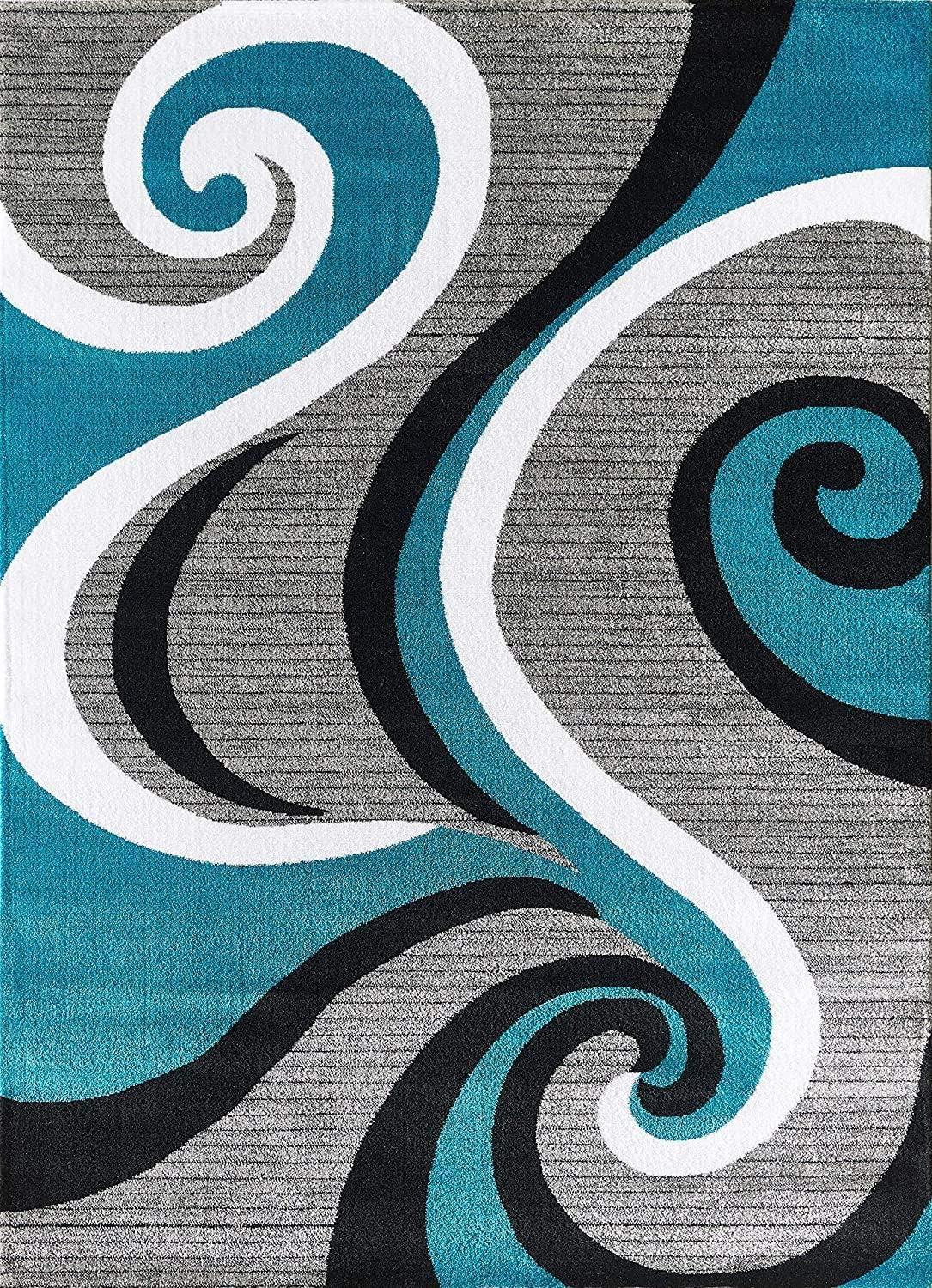 Modern Abstract Swirl Wave Geometric Flannel Area Rug - Teal Grey Black White Contemporary Print Soft Mat for Living Room, Non-Slip Minimalist Home Decor#AbstractSwirlRug #GeometricContemporaryMat #MinimalistHomeDecor #TealGreyCarpet #NonSlipFlannelRug