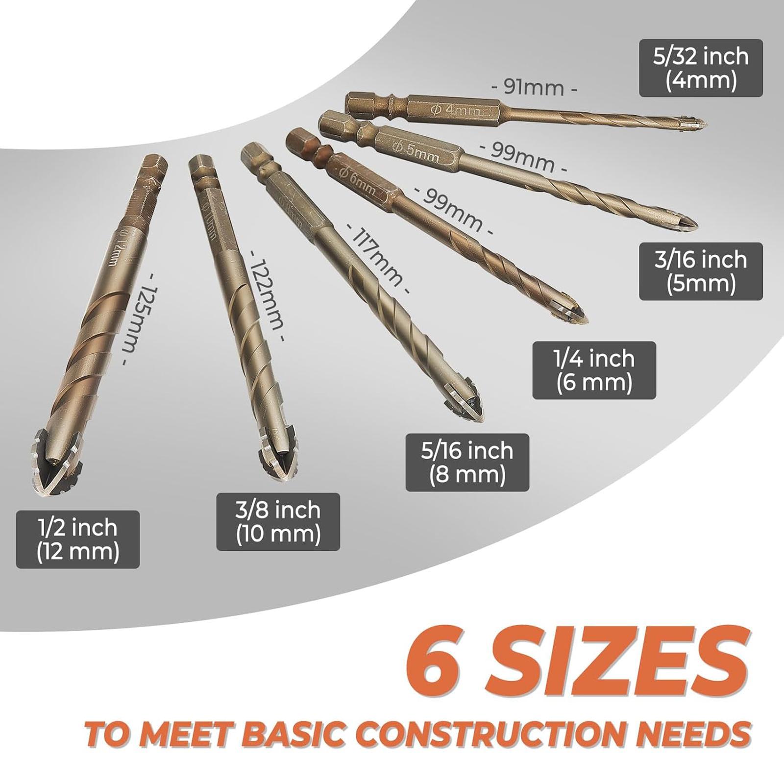 MirrorZone Masonry Drill Bit Set,7 Count Sawtooth Eccentric Drill Bit Set,Industrial Strength Carbide Drill Bit Tip,Suitable for all Tiles,Ceramics,Glass,Marble,Concrete,Stainless Steel.