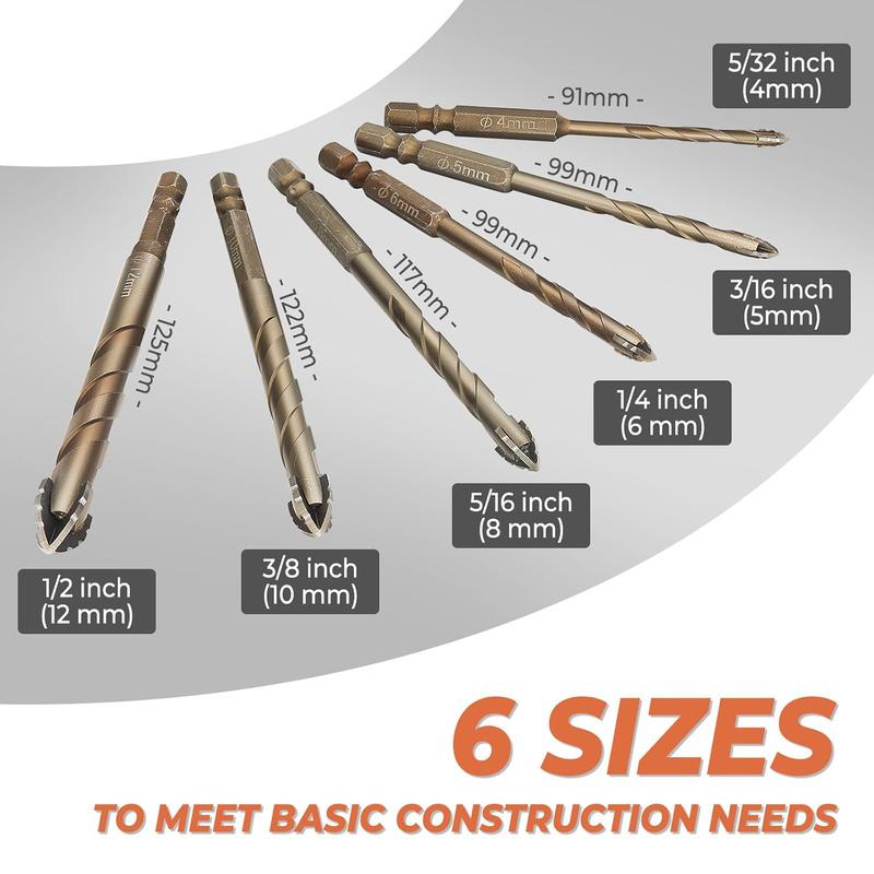 MirrorZone Masonry Drill Bit Set,7 Count Sawtooth Eccentric Drill Bit Set,Industrial Strength Carbide Drill Bit Tip,Suitable for all Tiles,Ceramics,Glass,Marble,Concrete,Stainless Steel.