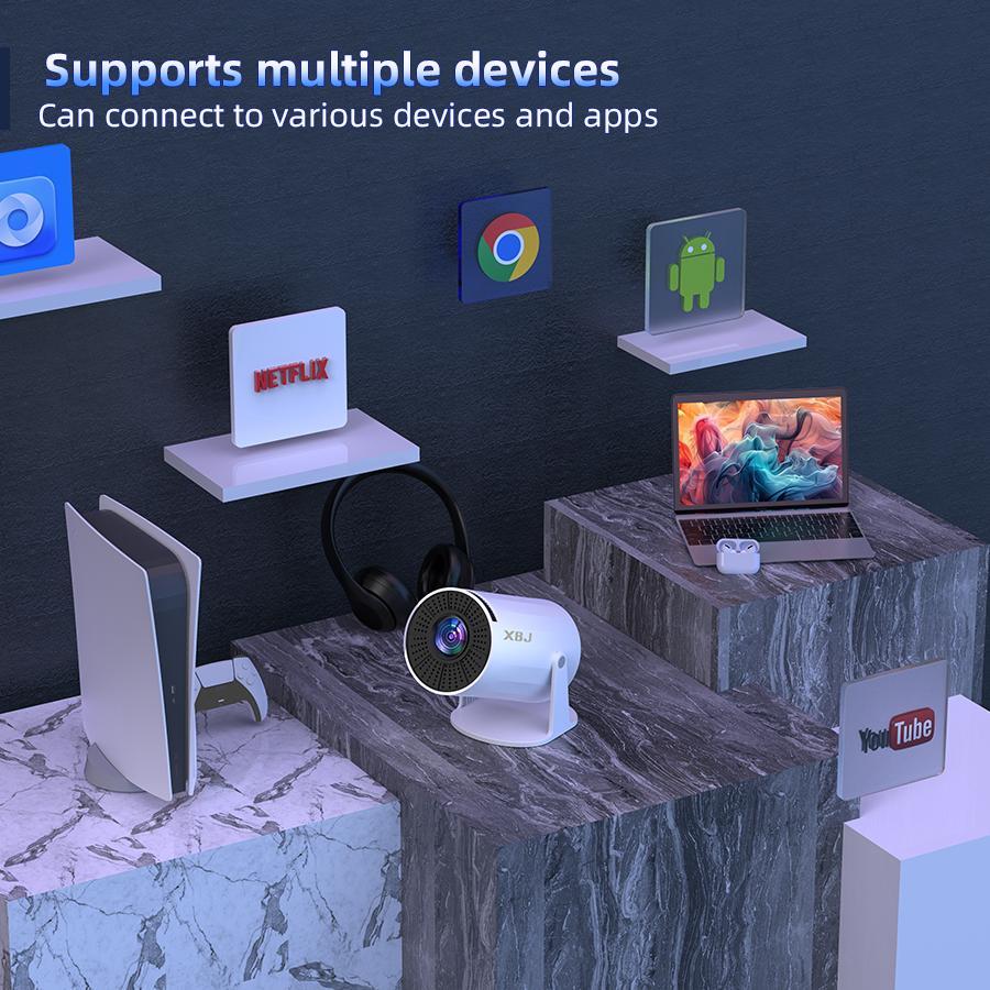 XBJ Mini Portable Projector with Wifi and BT5.2, Support 1080P, Manual Keystone Correction, 180° Rotation, Suitable for Outdoor/Bedroom Audio Viewing,Christmas Gift
