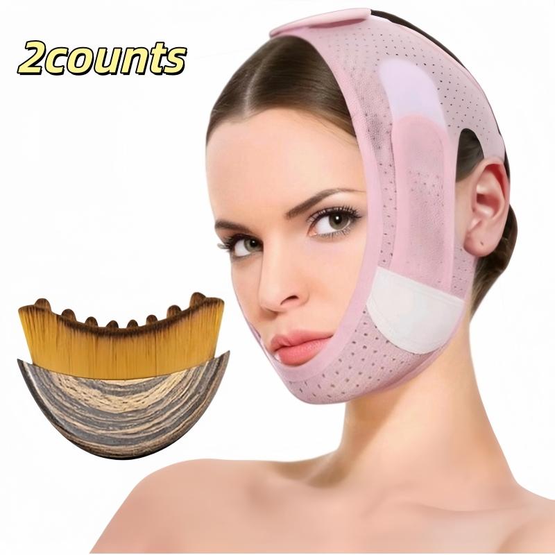 Reusable Facial Lift Bandage Set, Face Lifting Strap, V-Line Face Slimming, Face Jawline Shaper, Lymph Contour Brush Massager, Skin Tightening, Ergonomic Design, Precision Fit