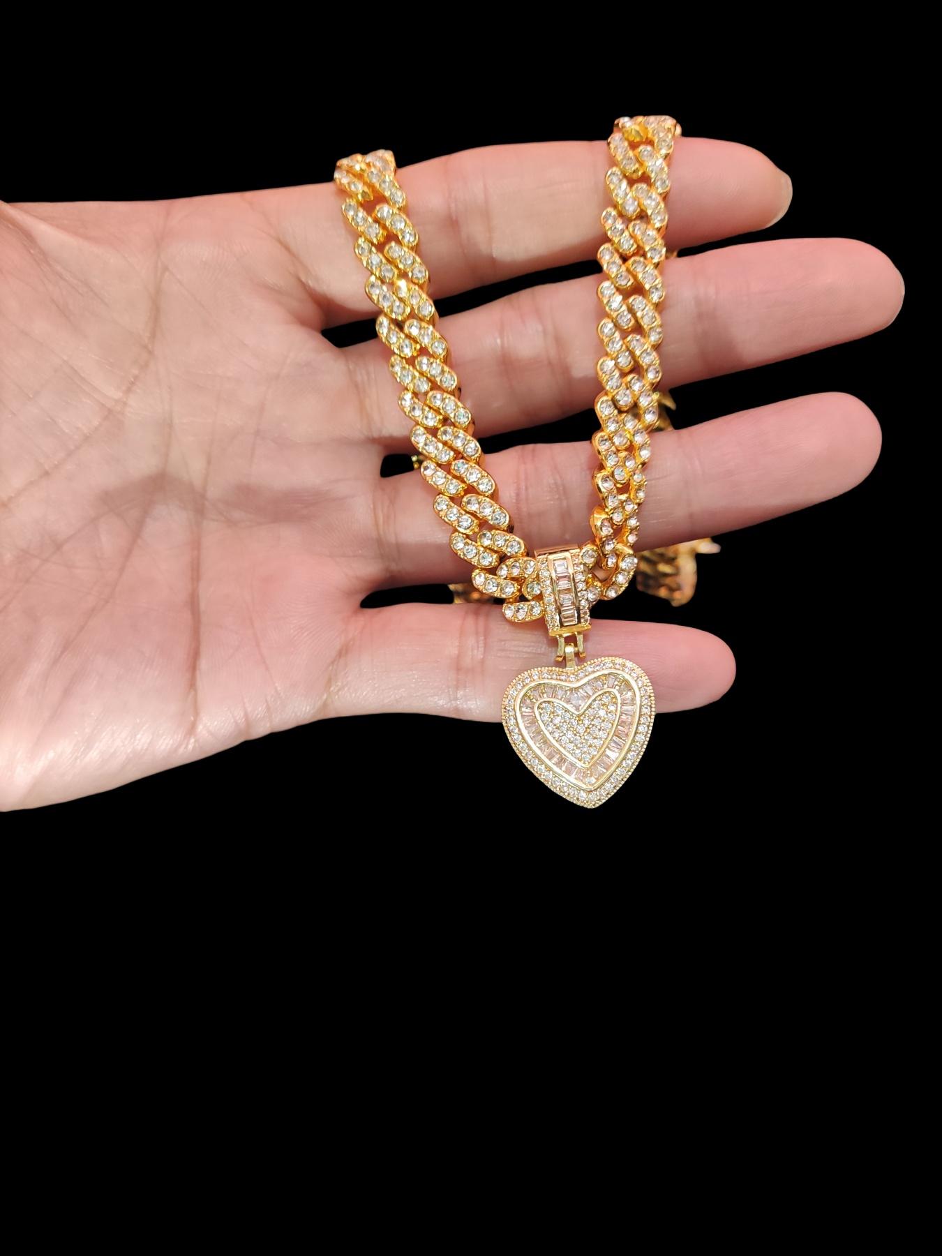1Piece Women Hiphop Love Heart Shape Pendant Necklace Fashion Vintage Hip Hop Necklace Is Perfect For Party Or Everyday Lovers' Gifts Jewel Necklace
