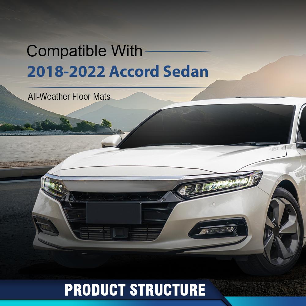 CROSSDESIGN 3pc Floor Mats Waterproof Tpe Protection Liners Fit For 2018-2022 Honda Accord Sedan Models