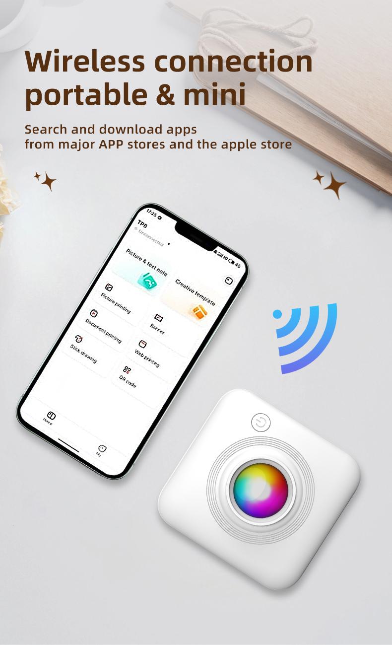 Mini Printer: Inkless Wireless Portable Cute Design, Supports Photo Text Web Bill Printing, Essential Daily Carry Instant Print Device, Thermal Label Printer