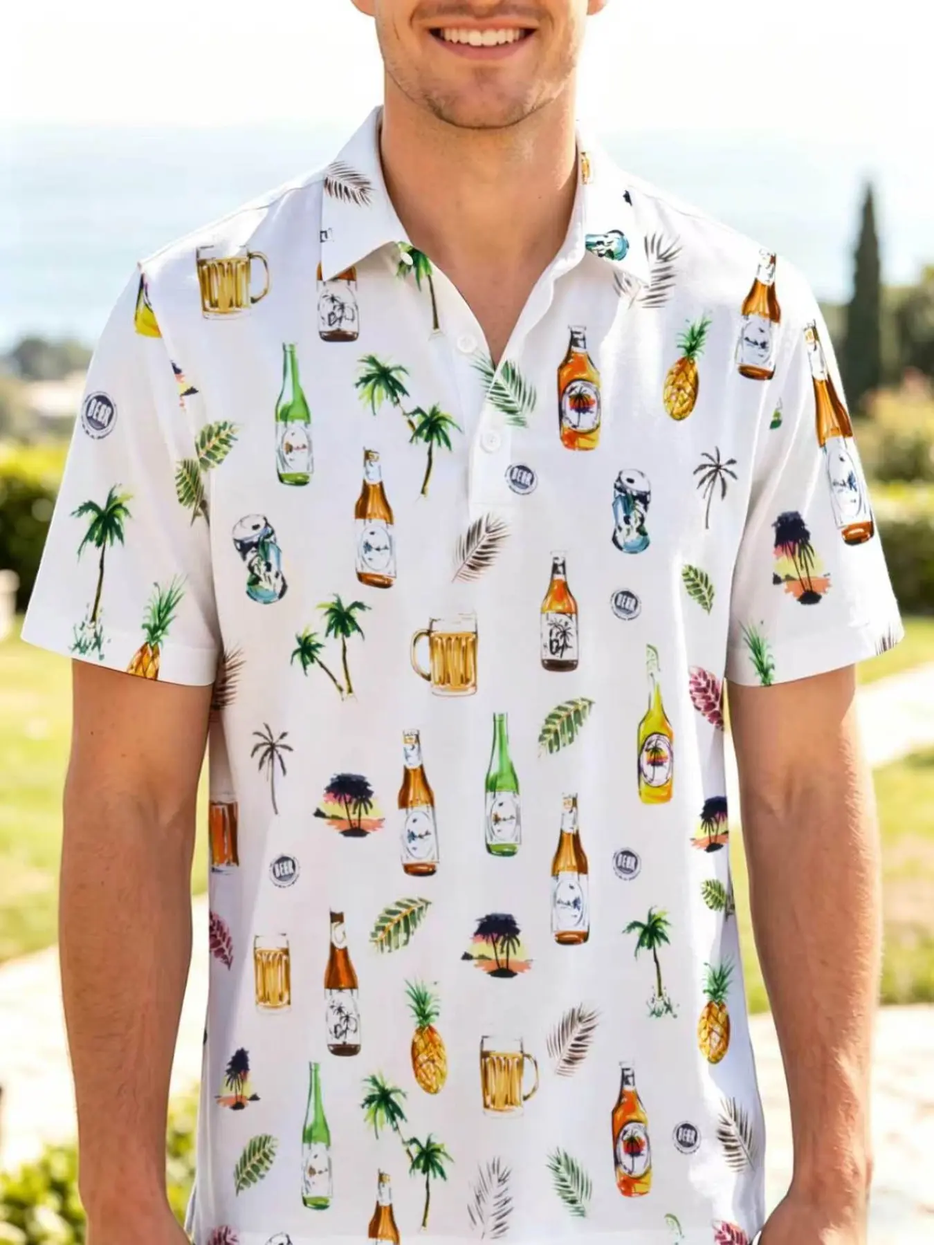 Men's Golf Polo Shirt with Print Design, Short Sleeve 3D Printed Top, Casual Fitted Style for Outdoor Sports and Leisure Activities