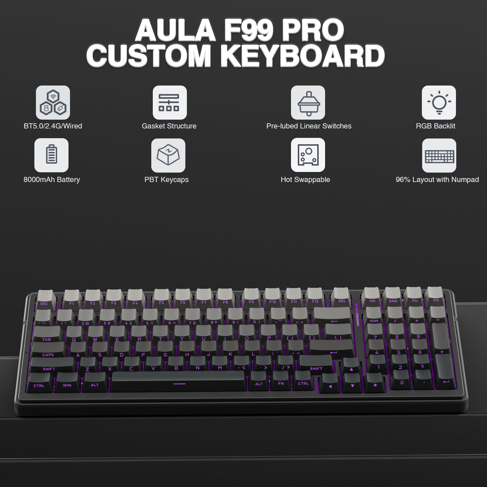 AULA F99 Pro Wireless Mechanical Keyboard,Gasket Hot Swappable Custom Keyboard,RGB Backlit,Pre-lubed Linear Switches,Side Printed PBT Keycaps, Tri-Mode 2.4GHz/USB-C/BT5.0 Mechanical Gaming Keyboard Computer PC Accessories TikTokShopfalldealsforyou AULA F99 Pro Wireless Mechanical Keyboard,Gasket Hot Swappable Custom Keyboard,RGB Backlit,Pre-lubed Linear Switches,Side Printed PBT Keycaps, Tri-Mode 2.4GHz/USB-C/BT5.0 Mechanical Gaming Keyboard Computer PC Accessories TikTokShopfalldealsforyou