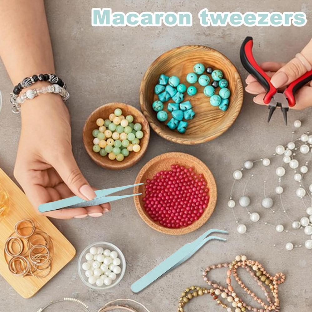 Elbow Tweezers for Stickers 2pcs DIY Eyelash Tweezers Straight Tweezers Solid Color with Cover Decal Craft DIY Eyelash Tool Office Supplies