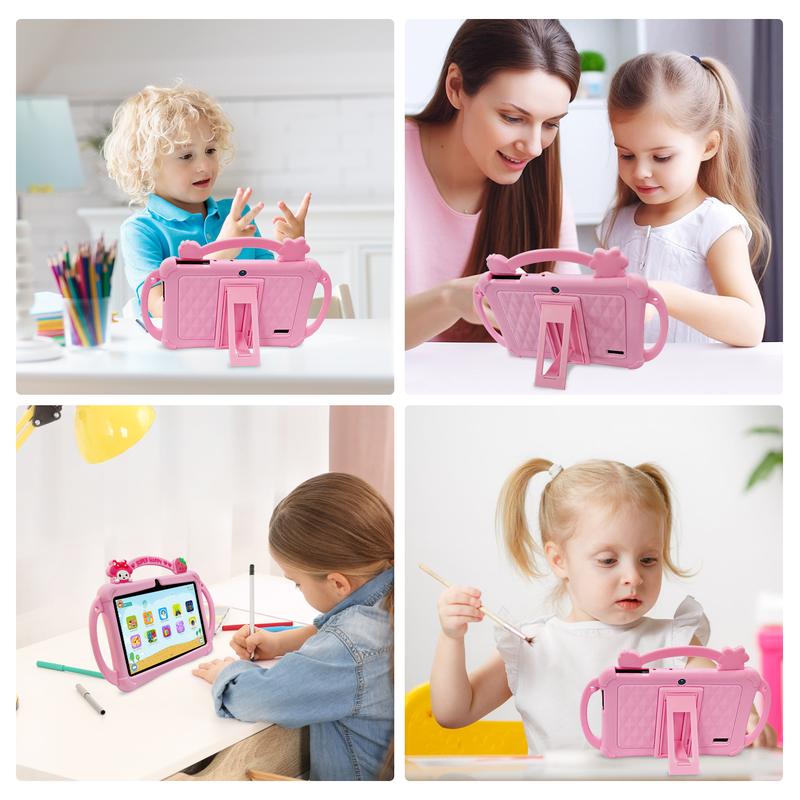 [GiftedInLove]PRITOM Kids Tablet 7 inch Android 13 IPS HD Screen with Protective Case Parental Control Dual Cameras Pre Installed Educational Apps Ideal for Boys Girls Pink Blue