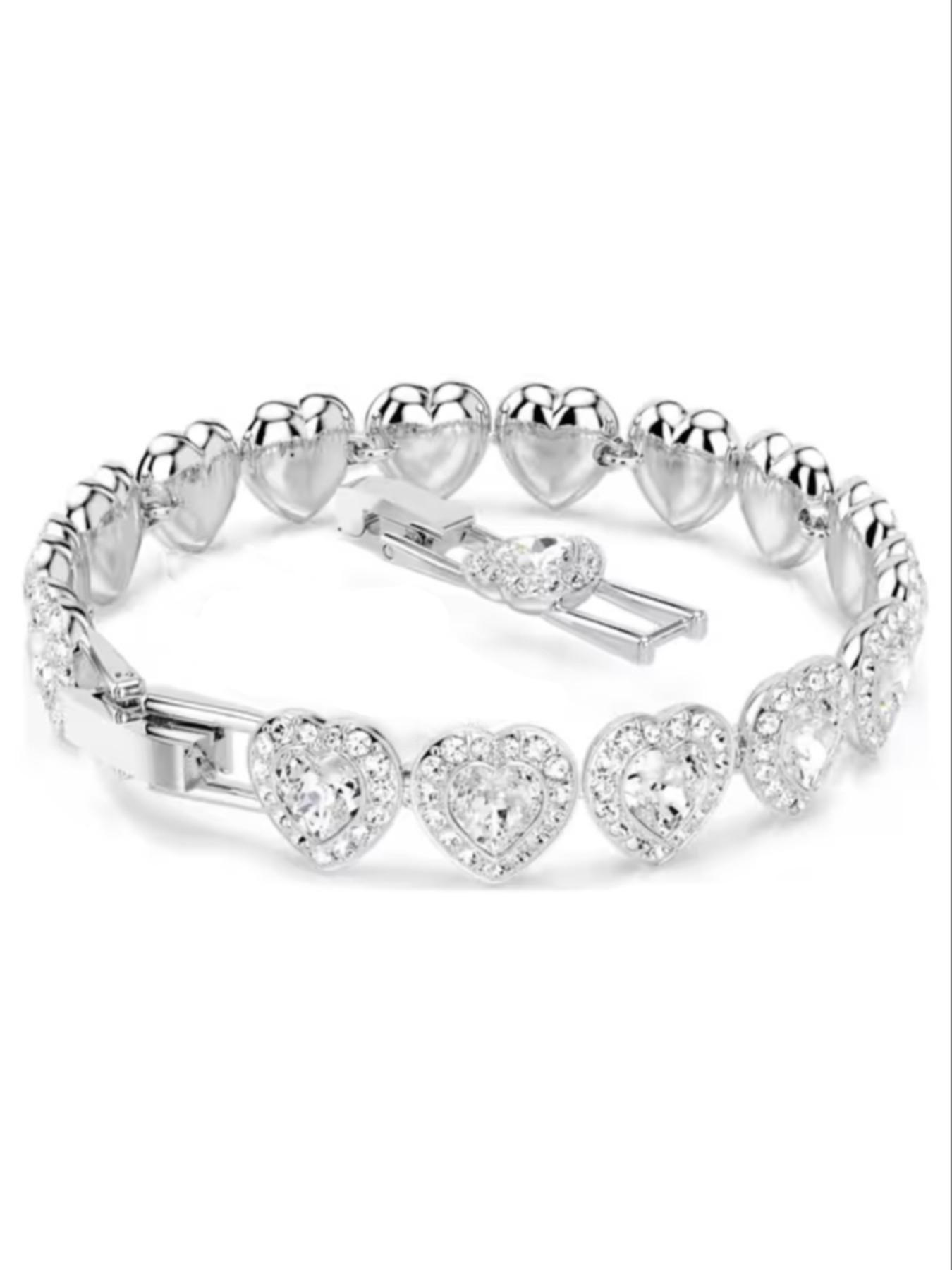 2026 Fashion Jewelry New Arrival Heart Design Bracelet, Exquisite Trendy Bracelet, Sparkling High-Quality Tennis Ball Plated Silver Chain, Luxury Holiday Gift for Women, Heart Bracelets