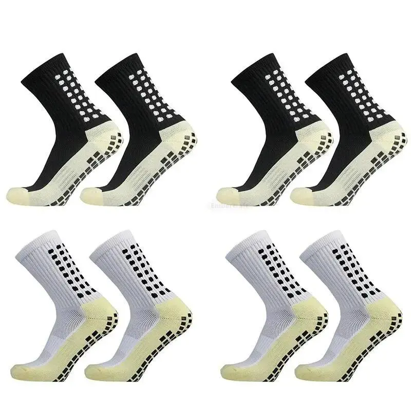 4-Pair Unisex Grip Socks, Mid-Calf Sports Socks with Non-Slip Sole Pads for Soccer, Basketball, Running and Training