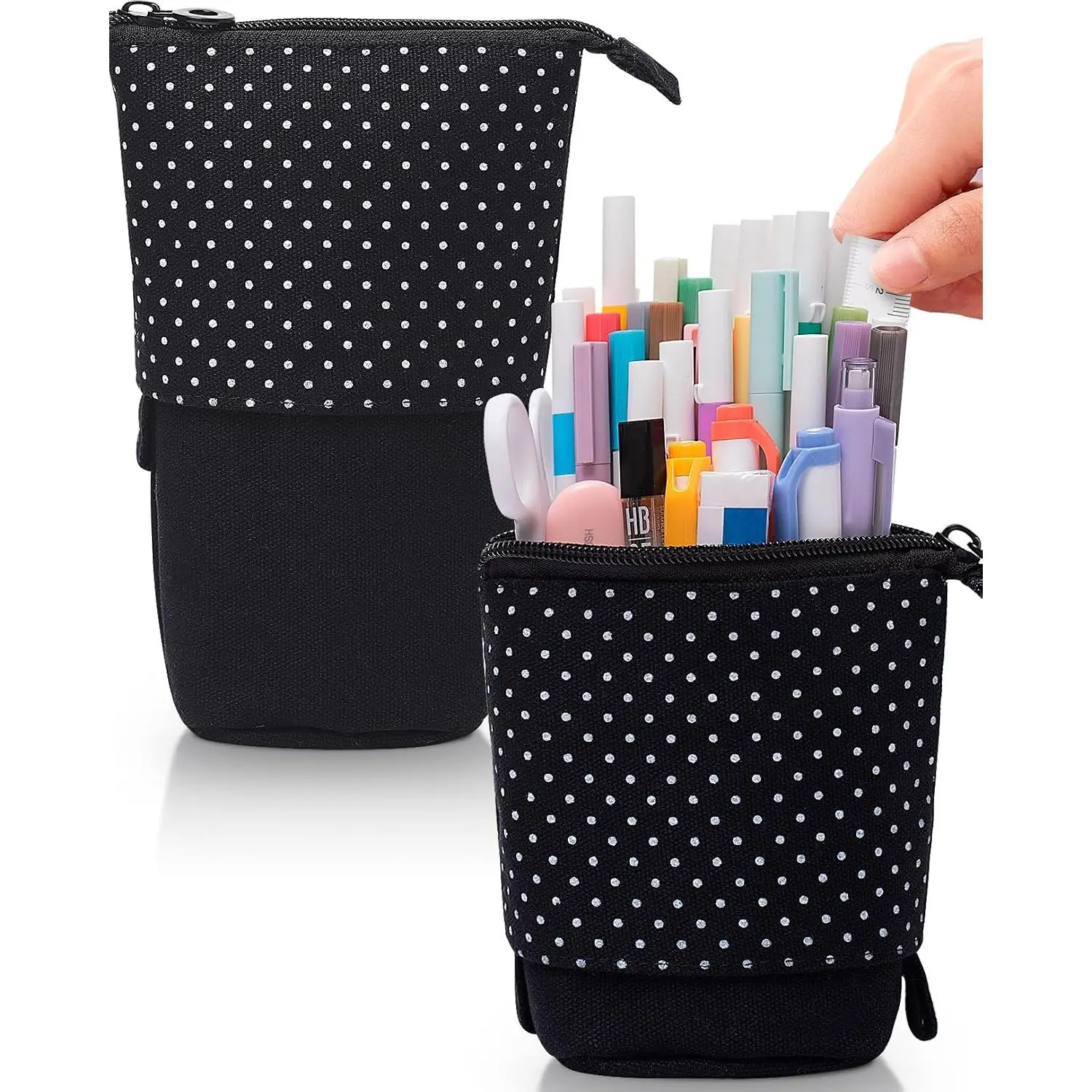 Standing Pencil Case, Cute Stand up Pencil Pouch, Telescopic Pen Bag| Portable Pencil Holder, Stand up Pencil Case, Spacious Pencil Pouch Bag for School Office Supplies, Black