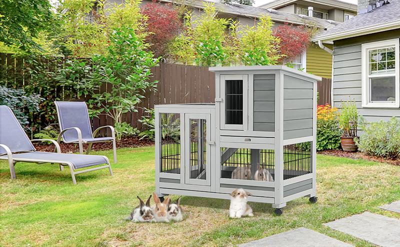 Indoor Rabbit Hutch with 2 Deeper No Leak Trays & 4 Casters, 37 Inch Rabbit Cage Pet House for Small Animals Outdoor Bunny Hutch with Run Indoor Rabbit Hutch with 2 Deeper No Leak Trays & 4 Casters, 37 Inch Rabbit Cage Pet House for Small Animals Outdoor Bunny Hutch with Run