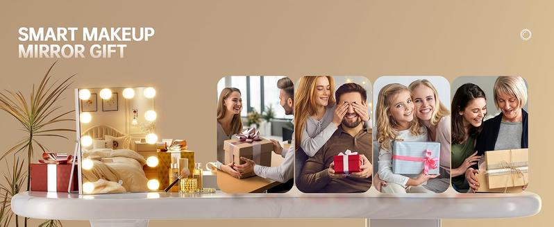 Hasipu Vanity Mirror with Lights, Hollywood Mirror, Makeup Mirror with Dimmable Bulbs, Smart Touch 3 Colors Dimmable, 360 Rotation, White