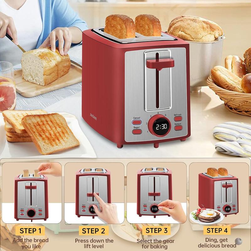 Toaster 2 Slice, Bread Toaster with LCD Display, 7 Shade Settings, 1.4'' Variable Extra Wide Slots Toaster with Cancel, Bagel, Defrost, Reheat Functions, Removable Crumb Tray, 900W kitchen toaster Breakfast Maker Automatic Breadmaker Toaster 2 Slice, Bread Toaster with LCD Display, 7 Shade Settings, 1.4'' Variable Extra Wide Slots Toaster with Cancel, Bagel, Defrost, Reheat Functions, Removable Crumb Tray, 900W kitchen toaster Breakfast Maker Automatic Breadmaker