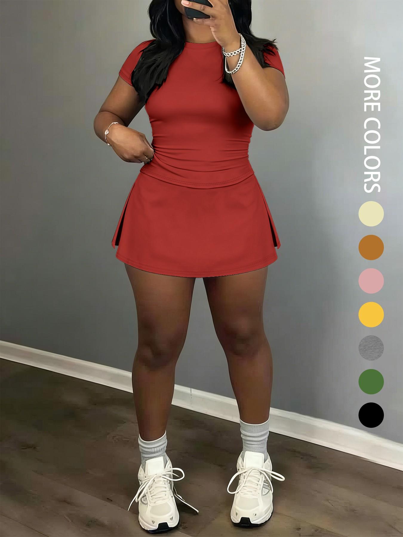 Women's Short Sleeve Casual Sporty Set, 2-Piece Women's Fashionable Daily Wear & Active Lifestyle Clothing, Workout Casual Wear Women's Short Sleeve Casual Sporty Set, 2-Piece Women's Fashionable Daily Wear & Active Lifestyle Clothing, Workout Casual Wear