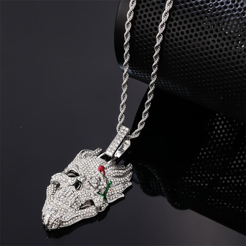 Halloween Skull Hip Hop Necklace Exaggerated Diamond Pendant Cuban Chain Trendy Personalized Accessory for Men Women Gothic Jewelry Gift