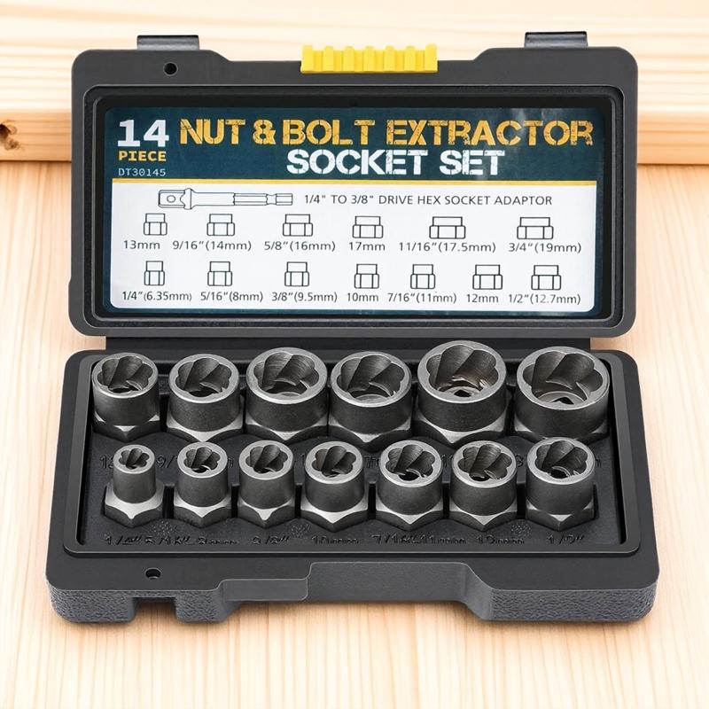 High-Impact 14-Piece Bolt Extractor Set, Stripped Screw Removal Tools, Anti-Slip Design, Magnetic Toolbox, Ideal for Automotive Rusted Screw Repair, Professional Thread Restoration Kit, Durable Extraction Tools for DIY