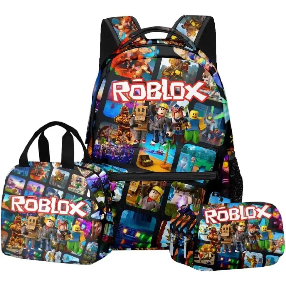 Roblox  Backpack 3 in 1 Backpack Set，Cartoon Bookbag with Insulated Lunch Bag Lightweight Gaming Backpack