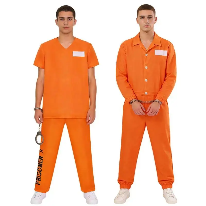 Men Orange Prisoner Costume Women Prisoner Cosplay Jumpsuit Adult Carnival Roleplay Outfits Fantasy Halloween Carnival Costume