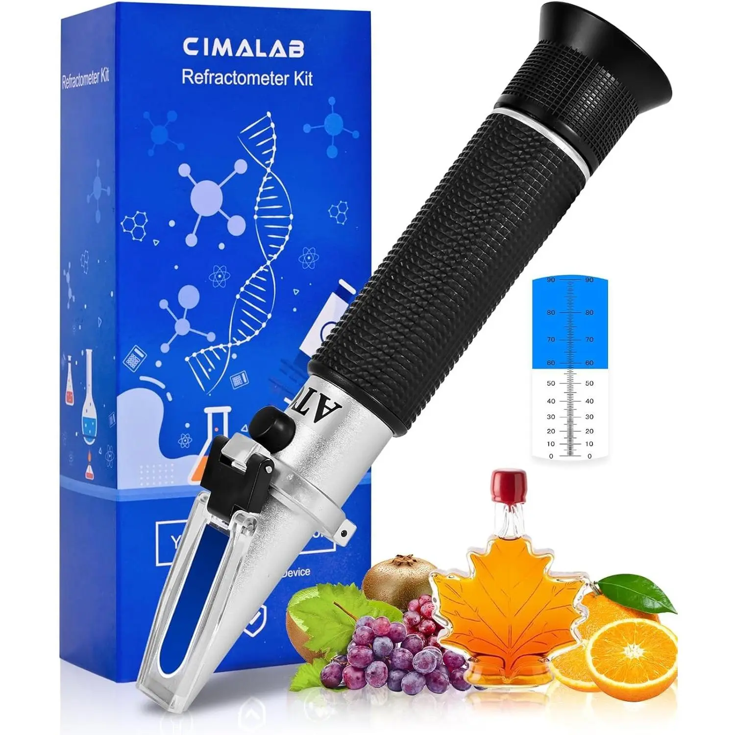 Handheld 0-90% Brix Refractometer with ATC Function, Accurate Sugar Content Meter for Fruit, Honey, 0-90% Scale