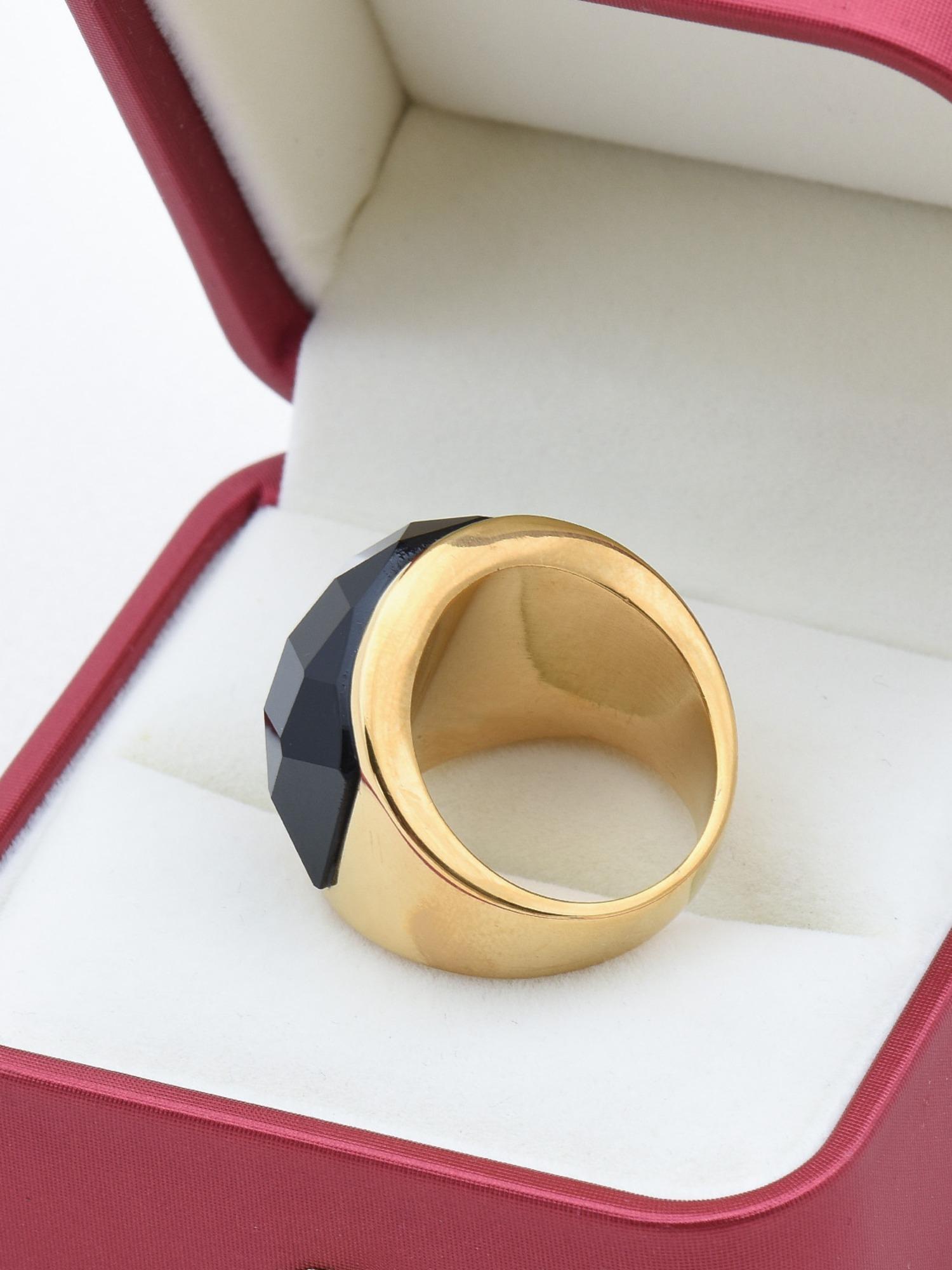 Hot Selling European & American Men's Ring, 18K Gold Plated Black Agate, 316L Steel Hypoallergenic