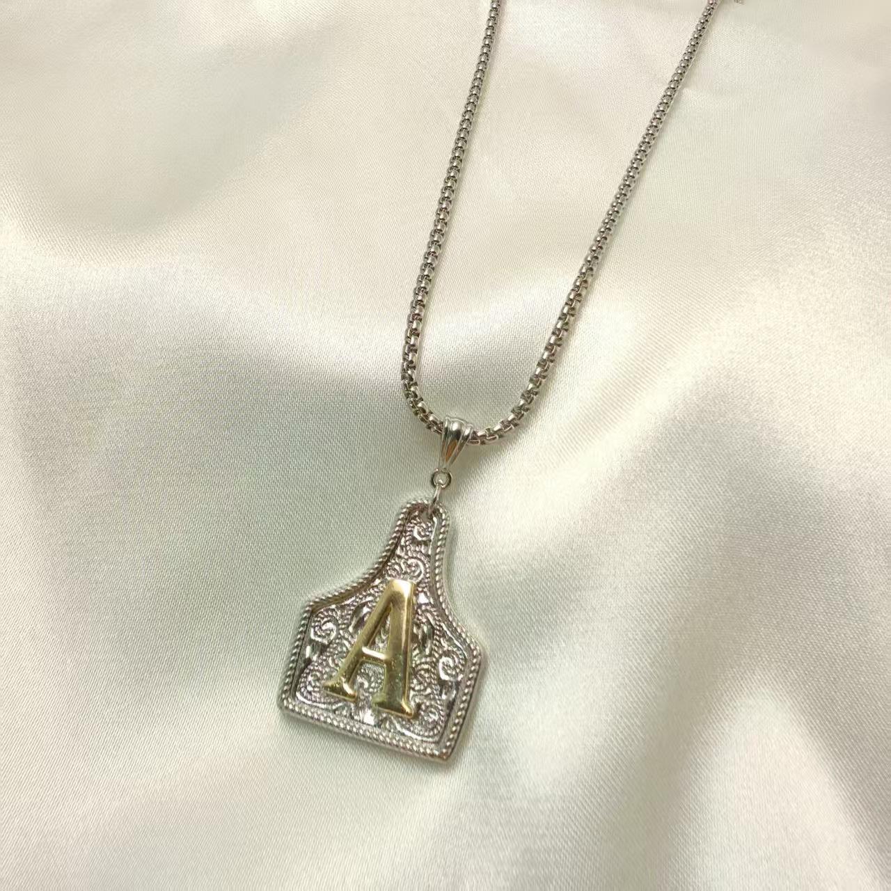 14K Gold Plated Bull Head Initial Necklace, Gold and Silver Bicolor Pendant, Adjustable 20-Inch Chain, Western Style Handmade Jewelry for Both Men and Women #Gift #Holiday #Present #Party