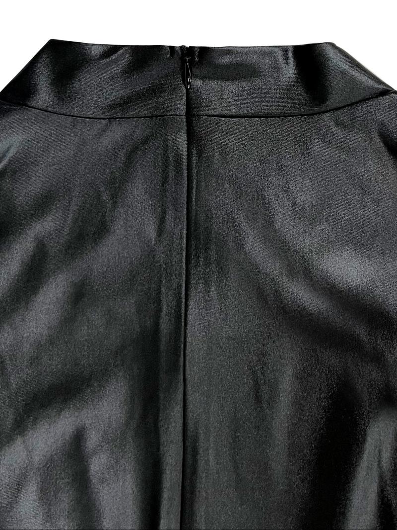 Women's Leather Split Dress, Round Neck Long Sleeve Slim Fit Bodycon, Black Fashion Festival Wear, All Seasons Woven Fabric